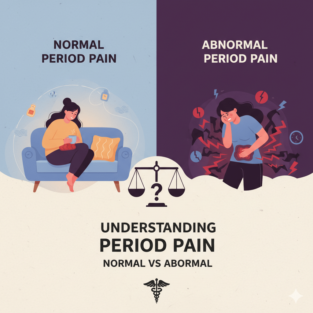 Nearly 70 percent of women in India experience painful periods, but not all pain is normal. Many of us grow up hearing that cramps are a routine part of menstruation, but intense discomfort can be a signal that something deeper is happening in the body. If you often question severe period cramps when to worry, it means your pain is affecting your routine, consistency or wellbeing. This blog helps you recognise when cramps are normal and when they point toward a medical concern that needs timely attention. Understanding Period Pain: Normal Vs Abnormal To understand severe period cramps when to worry, you first need to differentiate between typical cramps and concerning ones. Normal menstrual cramps occur because of natural hormonal changes that make the uterus contract. These usually start a day or two before bleeding, stay in the lower abdomen or back and settle within two to three days. However, abnormal cramps follow a different pattern. The intensity may rise every month, the pain may last longer, or it may appear even when you are not on your period. Many Indian women normalise this discomfort, but secondary conditions like fibroids, ovarian cysts or endometriosis can be the real cause. Normal period pain often includes: • Cramps lasting 2 to 3 days • Pain improving with heat or basic pain relief • A stable flow pattern every cycle Abnormal period pain may include: • Increasing pain intensity • Pain lasting beyond 3 days • Cramps appearing between cycles • Heavy flow, clots or unusual weakness If you feel your symptoms match the abnormal category, it is a strong hint toward severe period cramps when to worry. For more menstrual knowledge, you can explore useful articles in the menstrual health section at Menstrual Health. Period Cramps Warning Signs You Should Never Ignore Once you understand what normal looks like, the next step is identifying warning signs. These symptoms are your body’s way of saying that your concern about severe period cramps when to worry is valid and should not be ignored. If pain stops you from getting out of bed, affects your focus or keeps you from work or studies, it is not just routine discomfort. Pain that is too intense or too frequent often indicates an underlying condition that needs evaluation. Watch out for these important warning signs: • Pain that becomes unbearable or restricts movement • Cramps that do not reduce even after taking painkillers • Sudden new or unusual pain • Pain spreading to thighs, back or causing nausea • Heavy bleeding with large clots • Cramps starting days before the period begins • Severe pain during or after intercourse These are signals that you need to look into severe period cramps when to worry instead of pushing through silently. For comfort and relief strategies, you can explore tips at period pain relief. Common Causes of Abnormal Period Cramps in the Indian Context Understanding why cramps become abnormal helps you take informed decisions. In India, many women suffer for years because painful periods are often dismissed as normal. In reality, several medical conditions can cause severe or frequent period pain. Common causes include: • Endometriosis When uterine-like tissue grows outside the uterus, it leads to deep pelvic pain, painful intercourse and sometimes fertility issues. • Uterine fibroids These benign growths can cause heavy bleeding, pelvic pressure and intense cramps during menstruation. • Adenomyosis Uterine lining grows into the muscle wall, causing a bulky uterus, heavy flow and strong cramps. • Pelvic Inflammatory Disease Infection in the reproductive organs that causes pain, discharge and discomfort. • Copper IUD side effects Some women experience heavier, more painful cycles after inserting a copper IUD. • Hormonal imbalances or ovarian cysts These conditions can also lead to irregular or painful periods. If your symptoms align with any of these, your ongoing concern about severe period cramps when to worry is justified. Seeking medical advice ensures timely treatment and long-term comfort. When To See a Doctor for Heavy Menstrual Pain in India The key question many women have is: when is it time to consult a doctor? If your pain disrupts your normal routine, keeps getting stronger or feels different from usual cycles, it is time to get medical care. You should see a doctor if: • Pain interferes with work, studies or daily responsibilities • Pain continues even after taking medicines • Flow becomes heavy with clots or frequent pad soaking • Pain suddenly intensifies after years of manageable periods • You experience pain outside your cycle • You have fever, vomiting or fainting with cramps • Sex becomes painful or uncomfortable Each of these signs is a clear indication of severe period cramps when to worry, and seeking help early prevents complications that may affect long term health or fertility. How To Talk to Your Doctor About Period Pain Once you decide to seek help, preparing for your appointment makes the visit more effective. Many women hesitate or forget important details during consultations, but sharing accurate information helps your doctor diagnose the cause correctly. Here are simple steps to follow: • Track your symptoms Note flow level, pain intensity, dates and other symptoms for at least two cycles. • Describe pain accurately Use words like dull, sharp, throbbing, shooting or burning. • Mention all remedies tried Include medicines, heat therapy and home remedies. • Share complete personal history Including infections, pregnancies and contraceptive use. • Ask clear questions Examples: “Why is my pain increasing?”, “Do I need an ultrasound?”, “Could this be endometriosis?” Clarity during your consultation helps you understand treatment options and manage pain more effectively. Conclusion If you find yourself questioning severe period cramps when to worry month after month, it is time to listen to your body. Severe pain is not normal and you do not have to tolerate it silently. When cramps affect your routine, feel unusual or keep increasing, reaching out for medical advice is the right step toward relief and confidence. For more menstrual insights, self-care guides and cycle support, you can visit Menstrual Cycle for complete information.